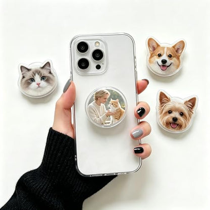 Personalized Phone Grip with Customizable Acrylic Human and Pet Face Photo