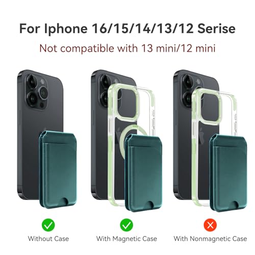for MagSafe Wallet，Leather Magnetic Wallet for Phone with Adjustable Stand，5 Magnetic Credit Card Holder RFID Blocking for iPhone 17 16 15 14 13 12 Pro Max Air Series Cases(Green) - color: Green