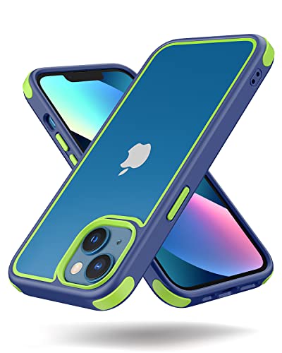 Mobnano for iPhone 13/14 Crystal Clear Case, with Multicolor Protective Shockproof Bumpers, Not Yellowing Anti Scratch Transparent Hard PC Back & Soft Silicone TPU Frame Cover (Blue/Green) - color: Blue/Green, size: iPhone 13 / 14