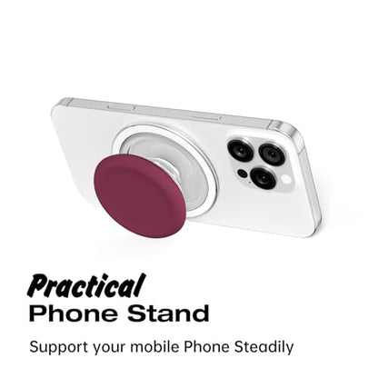 Svanove Silicone Magnetic Phone Grip Compatible with Magsafe Phone Grip Holder, Cute Cell Phones Grips Stand Collapsible Kickstand for iPhone Samsung, Slim Thin Matte Soft Rubber TPU, Burgundy Maroon - color: Burgundy, style: Magnetic