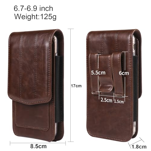 Cell phone Waist Bag with Belt Clip Leather, Vertical Cell Phone Belt Pouch for Men's, Smartphone Waist Holder Wallet Hiking Travel Carrying Case Belt Holster Pack with Card Slot Carabiner Hook - color: Black, size: 6.9 INCH