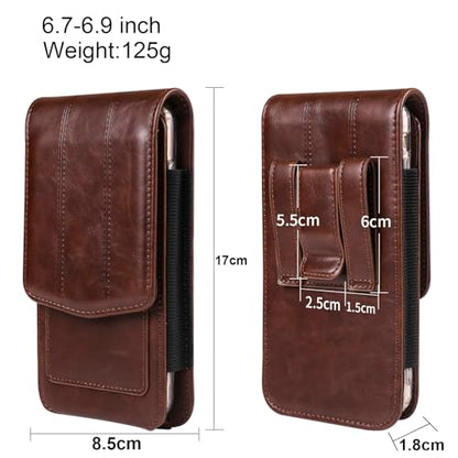 Cell phone Waist Bag with Belt Clip Leather, Vertical Cell Phone Belt Pouch for Men's, Smartphone Waist Holder Wallet Hiking Travel Carrying Case Belt Holster Pack with Card Slot Carabiner Hook - color: Black, size: 6.9 INCH