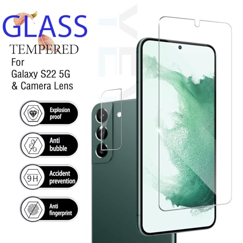 Screen Protector for Samsung Galaxy S22, [2+2 Pack] Tempered Glass for Galaxy S22 & Camera Lens Protectors[Ultrasonic Fingerprint Unlock] [Case Friendly] [Bubble-Free] - size: Galaxy S22