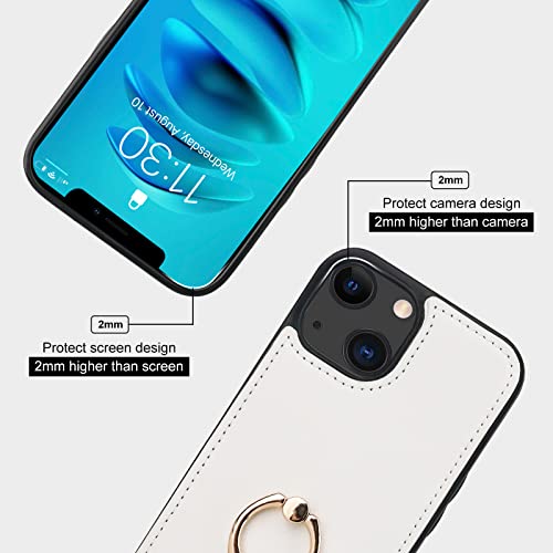 Folosu Compatible with iPhone 14 Case Wallet with Card Holder, 360°Rotation Finger Ring Holder Kickstand, RFID Blocking Leather Protective Double Buttons Shockproof Cover 6.1 Inch White - color: White, size: iPhone 14