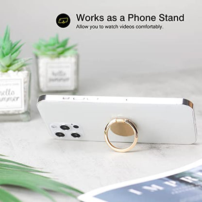 [2 Pack] Small Round Sparkling Cell Phone Ring Holder Stand,360 Degree Rotation and 180 Degree Adjustable Finger Ring Kickstand with Polished Metal Phone Grip (Gold)