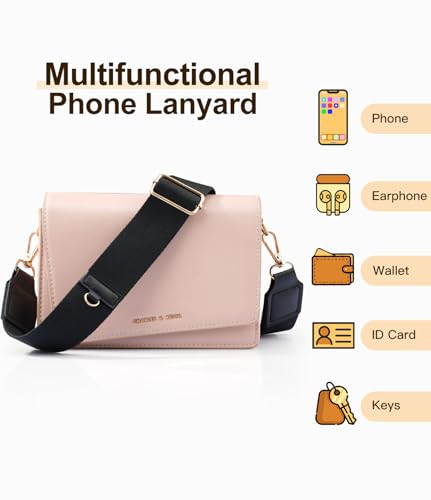TiMOVO Clip and Go Phone Strap Crossbody with Leather Wallet, Adjustable Anti-Theft Lanyard with Pouch for Most Phone Case - color: Black