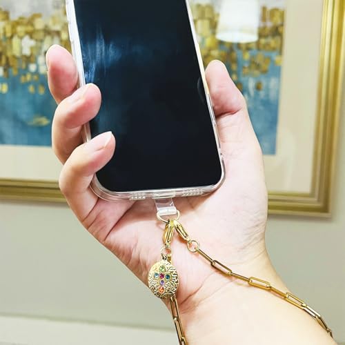 Phone Wrist Strap Metal Phone Chain Wristlet Strap Detachable Cellphone Lanyard Wrist with Tether Tab - color: 03_gold Gemstone Cross