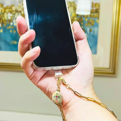 Phone Wrist Strap Metal Phone Chain Wristlet Strap Detachable Cellphone Lanyard Wrist with Tether Tab - color: 03_gold Gemstone Cross
