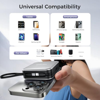 10000mAh Portable Charger Power Bank Built in Cables&Wall Plug - color: Silvery