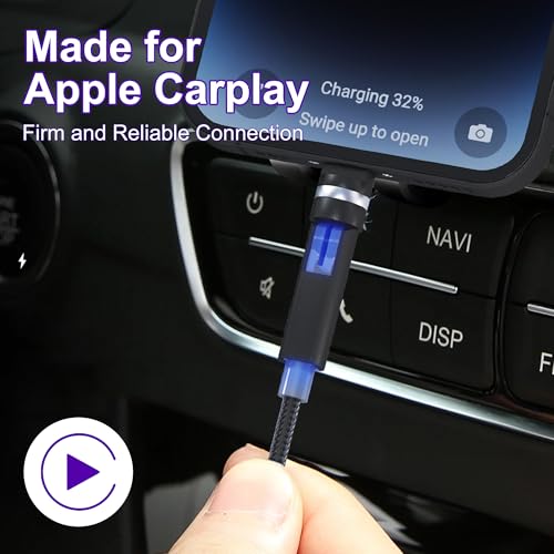 90 Degree Lightning Cable with 360 Degree Rotating Head 6.6FT [MFi & 2.4A Fast Charge & Data] Right Angle Nylon Braided iPhone Charger Cord Supports Apple Carplay iPhone14-5, Not Compatible with iPad