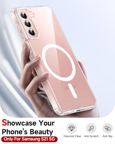 LeYi for Galaxy S21 Phone Case: [Mag-Safe Fit] with Raised Camera Guard, Matte Translucent Slim Translucent Soft-Touch Protective para Samsung S21 5G Case, Clear - color: Clear, size: Galaxy S21 (6.2 Inch)