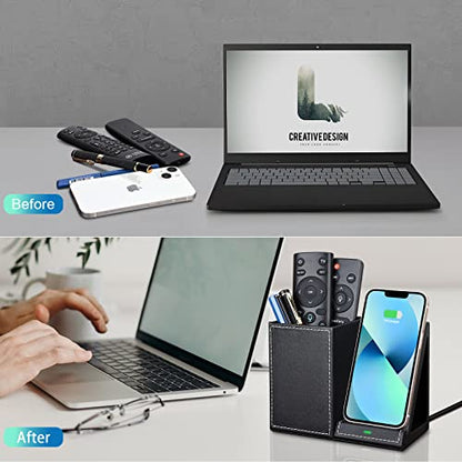 Wireless Charger with Desk Organizer, Wireless Charging Station for iPhone 13/13 Pro Max/13 Pro/12 Series/11/XS Max/XR/X/8Plus/SE 2, Wireless Charging Stand with Leather… (Black S) - color: Black S