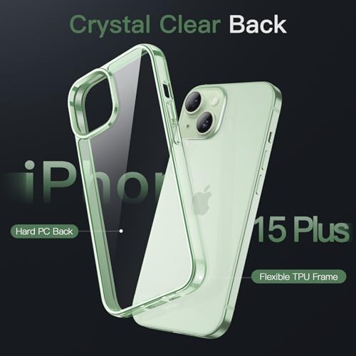 JETech Case for iPhone 15 Plus 6.7-Inch, Non-Yellowing Shockproof Phone Bumper Cover, Anti-Scratch Clear Back (Green) - color: Green, size: iPhone 15 Plus
