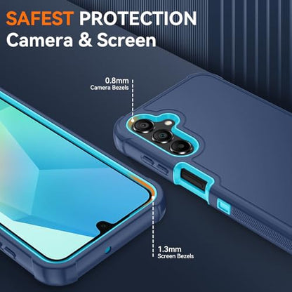 for Samsung Galaxy A16 5G Case : 3-Layer Shockproof Phone Cover with HD Screen Protector,Hybrid Protective Military-Grade Drop Protection for Galaxy A16 5G Phone Case (Blue/Glacier Blue) - color: Blue/Glacier Blue