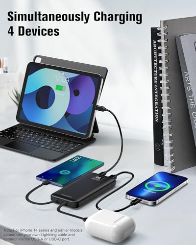 AsperX 2-Pack 10000mAh Portable Charger Built-in USB C Cables, LED Display - color: Black+Black
