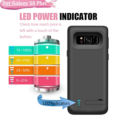 Battery Case for Samsung Galaxy S8+ Plus, 6500mAh Rechargeable Extended Battery Charging Case with Kickstand Black