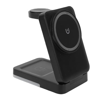 Wireless Charger Stand 3 in 1, Foldable Fast Charging Station 15W, Portable Wireless Charging Pad for Phone Watch Earphone Black - color: Black