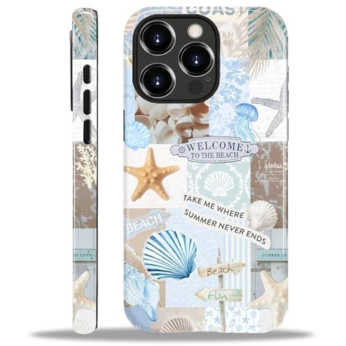 Case Compatible with iPhone 15 Pro, Cute Dual Layer Hybrid Phone Cover, Military Grade Drop Protection, Aesthetic Shockproof Phone Case for Women Girls, Boho Beach Summer Collage - color: Boho Beach Summer Collage, size: Iphone 15 Pro