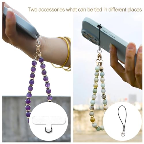 VICHUNHO Marble Beaded Phone Wrist Strap, Cellphone Lanyard with Tether Tab, Hands-Free Wristlet Bracelet - color: Grass Green Jade