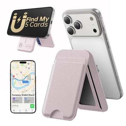 TWZKG for MagSafe Wallet, Works with Apple Find My,5 Card Holder with Stand, Magnetic Phone Wallet for iPhone 17/16/15/14/13/12 Pro Max Plus Air, RFID Blocking Vegan Leather,Pink - color: Findmy Pink