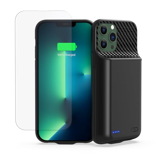 13800mAh High Capacity Battery Case for iPhone 14, for iPhone 13, 13 Pro (6.1 inch), 2026 Upgraded Battery Pack Rechargeable Charger External Charging Case w/Tempered Glass Screen Protector Black - size: iPhone 14，13,13 Pro