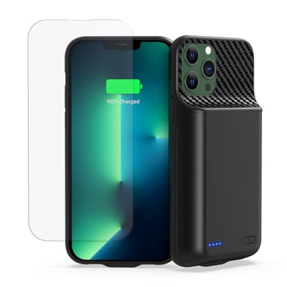 13800mAh High Capacity Battery Case for iPhone 14, for iPhone 13, 13 Pro (6.1 inch), 2026 Upgraded Battery Pack Rechargeable Charger External Charging Case w/Tempered Glass Screen Protector Black - size: iPhone 14，13,13 Pro