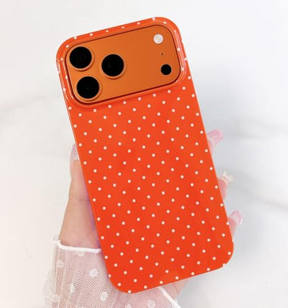 Qokey Compatible with iPhone 17 Pro Max Case, White Polka Dot TPU Glossy Case, Cute Simple Aesthetics Design for Girls Women, Lightweight Soft Slim Protection Fashionable Cover - Cosmic Orange - color: White Dots & Cosmic Orange