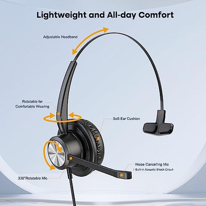 MKJ Cisco Phone Headset Corded RJ9 Telephone Headset Noise Canceling Mic