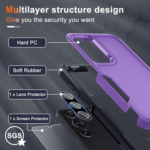 Case for Samsung Galaxy S24 FE, Full Body Heavy Duty Rugged Shockproof Protective Phone Cover with Lanyard Strap, Tempered Glass Screen Protector and Camera Lens Cover, Lavender | Rugged Shockproof Protective Case,with Tempered Glass Screen Protector + Ca