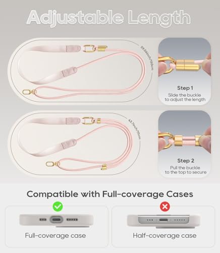 Phone Lanyard Crossbody with Phone Tabs, Adjustable Cellphone Lanyard with Skin-Friendly Neckband and Metal Carabiner - color: Pink