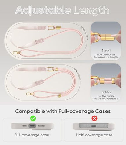 Phone Lanyard Crossbody with Phone Tabs, Adjustable Cellphone Lanyard with Skin-Friendly Neckband and Metal Carabiner - color: Pink