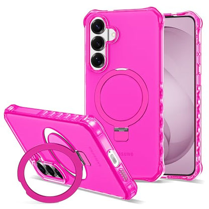 Compatible with Samsung Galaxy S26 Case 6.3'' Cute Wavy Frame with Magnetic Stand [Compatible with Mag-Safe] Military-Grade Translucent Phone Case for S26, Hot Pink - color: Hot Pink, size: Samsung Galaxy S26