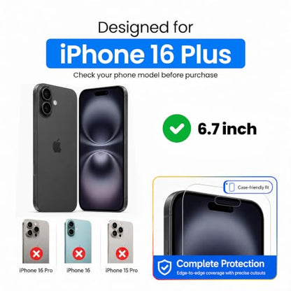 Ocushield Anti Blue Light Tempered Glass Screen Protector of iPhone 16 Plus (6.7")– Blocks Blue Light, Prevents Eye Strain & Helps You Sleep Better, 9H Hardness & Case Friendly - size: iPhone 16 Plus (6.7")