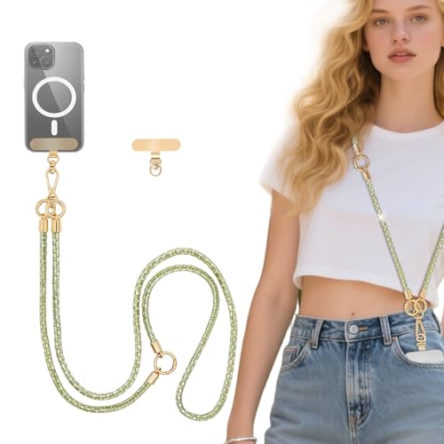 Crystal Phone Lanyard Crossbody Adjustable Rhinestone Anti-Theft Phone Strap Crossbody Cell Phone Neck Strap for Women - color: Light Yellow