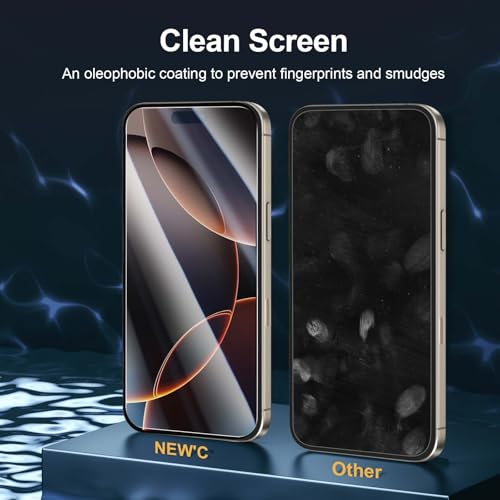 NEW'C 2 Pack for iPhone 16 Pro Max Screen Protector (6.9 inches) + 2 Pack Camera Lens Protector, Sensor Protection, Case Friendly Tempered Glass Film - Easy installation tool included - size: 16 Pro Max 6.9 inches