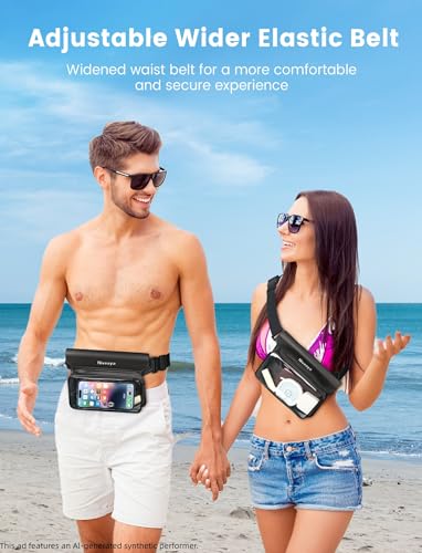 Niveaya IPX8 Floating Waterproof Fanny Pack Holds Phone, Passport & Cash | Large Capacity Touch Screen Adjustable Waist Strap for Kayaking, Paddle Boarding, Waterpark & Swimming Essentials - color: Translucent black&translucent black