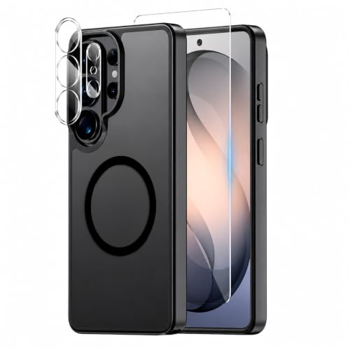 for Samsung Galaxy S26Ultra Case[Compatible with Magsafe] [Includes Screen&Lens Protector] Frosted Anti-Fingerprint Translucent Matte Slim Phone Cover, Military Grade Shockproof Protection - color: Black Matte, size: Samsung Galaxy S26 Ultra