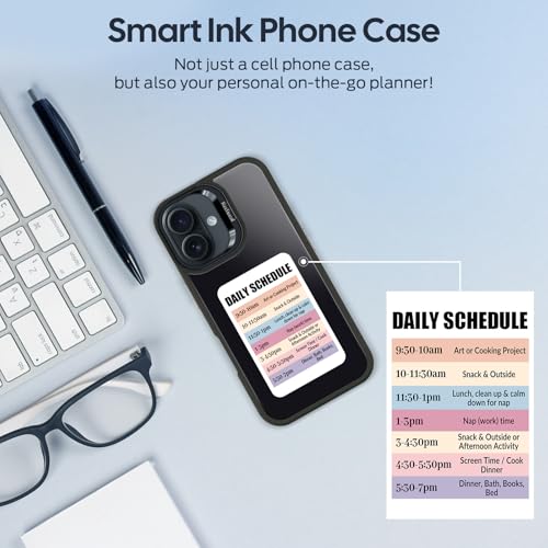 Smart E Ink Phone Case for iPhone 16, 4.0" 4-Color NFC Changing Picture Case, Digital Photo Display Protective Cover, Anti-Drop Water-Resistant, Black