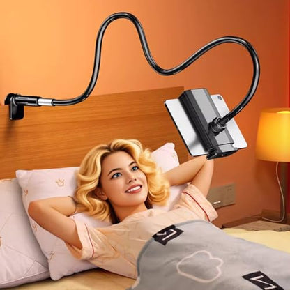 Cell Phone Bed Stand Holder, 360 Adjustable Clamp Clip, Cell Phone Holder, with Grip Flexible Long Arm Bracket Mount Clamp, for Desk, Compatible with iPhone 14 Pro Max or Other 3.5-7" Devices (Black)