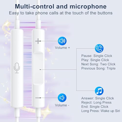 2 Packs Wired Headphones for iPhone Earbuds with Built-in Mic & Volume Control HiFi Stereo Nosie Reduction Earphones Compatible with iPhone 14/13/12/11/XR/XS/X/8/7/SE,No Bluetooth Need,Plug&Play!