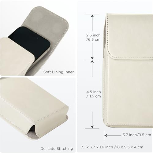 for Phone Pouch Holster Belt Case, Premium Leather Pouch with Belt Clip Phone Holster Belt Case (White, Large) - color: White, size: Large