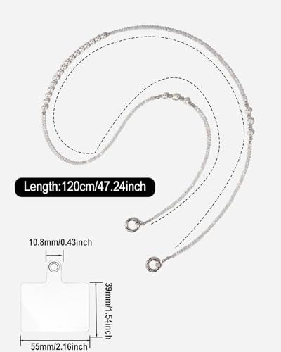 Phone Chain Crossbody Pearl Strap,Pearl Beaded Chain Shoulder Crossbody Lanyard with Phone Tether Patches Compatible with Most Phones Bag Purse - color: N