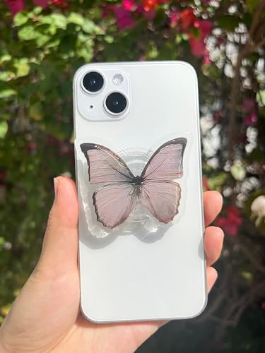 Butterfly Sticky Mobile Phone Grip, Clear Cell Phone Stand, Cell Phone Charms Accessory, Collapsible Handle Grip Holder for Kindle - color: Gray