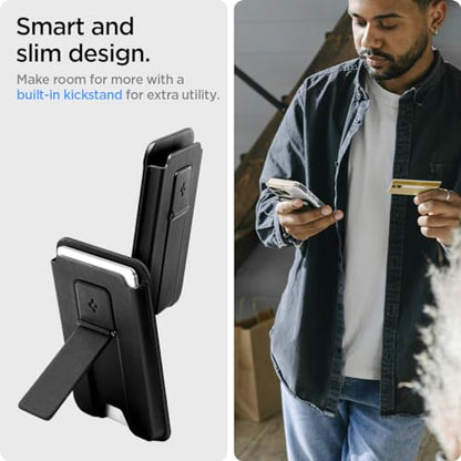 Spigen for MagSafe Wallet, Holds 3 Cards, Strong Magnet, Smart Fold 2 - color: PU Black (Kickstand), size: 3-Cards