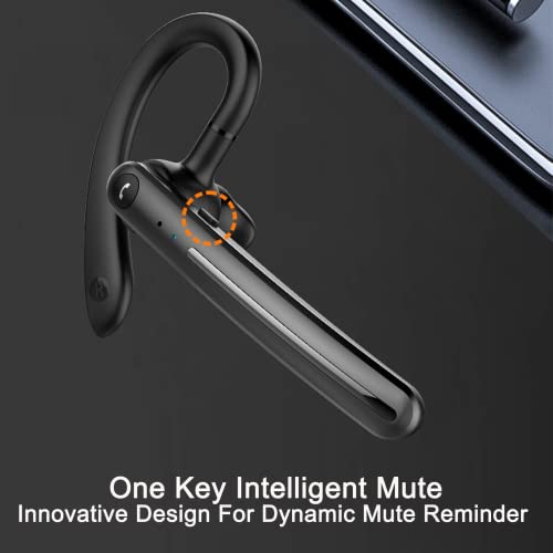 IHAO Single Ear Wireless Bluetooth Earphone Noise Cancelling Stereo Dual HD Mic Headphone Earpiece 16Hrs Hands-Free Calling in-Ear Headset Painless Firm Wear for Driving/Business/Office/Trucker - color: Black Gray