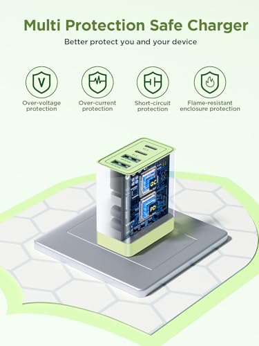 [2-Pack] USB C Charger Block, 4 in 1 iPhone Charger, PD 3.0 40W Charging Blocks, QC 2A USB Wall Charger for iPhone 17 16 15 14 13 12 Pro Max, iPad - color: Yellow + Green