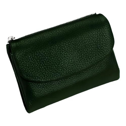 Unisex Pebble Leather Wallet, 5.3In Short Genuine Leather Coin Card Holder, Unisex Clutch Bags, Can Hold Coins, Id Cards - color: Dark Green