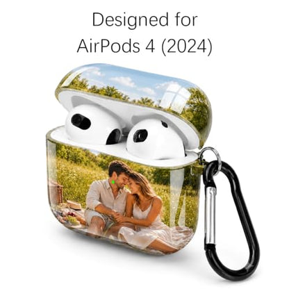 Custom Picture Case for AirPods 4 (2024), Personalized Photo Name Text Glossy Hard PC Cover for Air Pods 4th Generation, Protective Shell with Keychain Cleaning Pen, Customized Gift for Birthday Xmas - size: AirPods 4