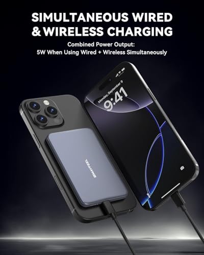 Mayfeel 0.3'' Ultra Slim Magnetic Portable Charger, 5,000mAh Wireless Power Bank with USB-C Cable, Fast Charging Compatible with MagSafe for iPhone 17/16/15/14/13/12