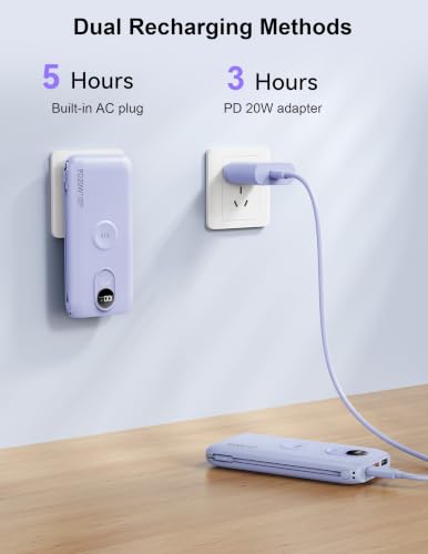 Portable Charger 10000mAh 20W, Wall Plug, 2 Cables, iWatch Charging - color: Lilac Purple